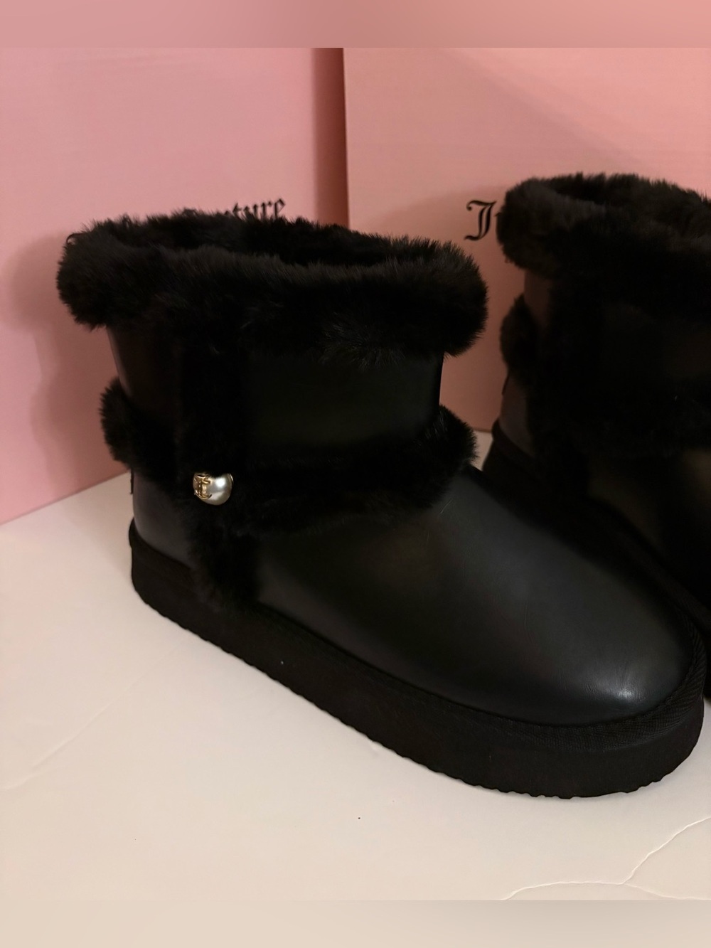 Juicy Couture Ocarina Black Faux Fur Lined Boots